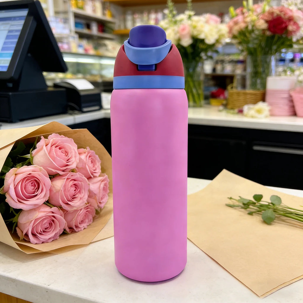 Owalaa Pinkish Purple 32oz/945ml Stainless Steel Water Bottle with Straw Insulated Hot Cold for Leisure Work Sports Gift