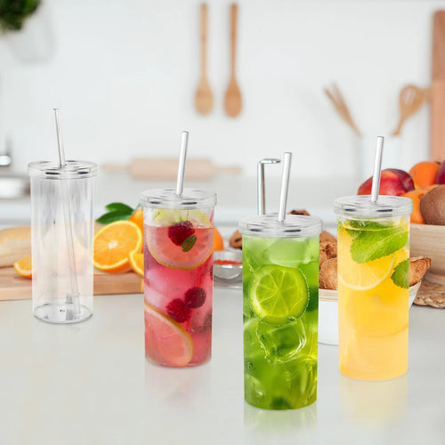 HANSMART 2PCS large capacity Juice Cup with Lid and Straw Stylish plastic Water Bottle Ideal for Office Home and Outdoor