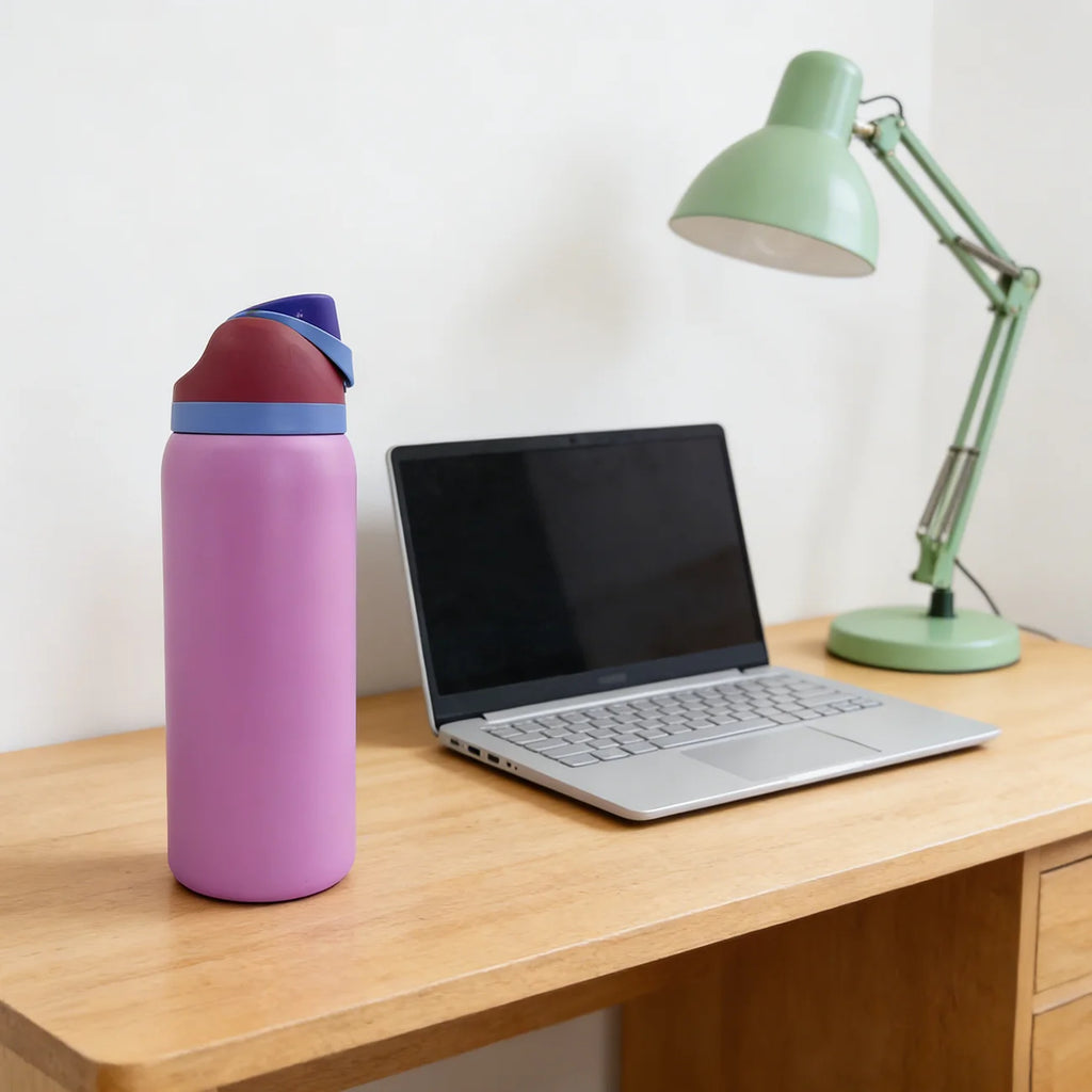 Owalaa Pinkish Purple 32oz/945ml Stainless Steel Water Bottle with Straw Insulated Hot Cold for Leisure Work Sports Gift
