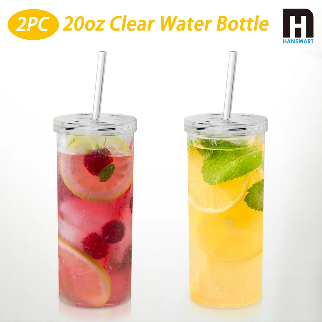 HANSMART 2PCS large capacity Juice Cup with Lid and Straw Stylish plastic Water Bottle Ideal for Office Home and Outdoor